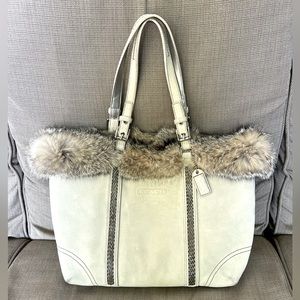 Vintage Coach Suede Handbag with Fox Trim